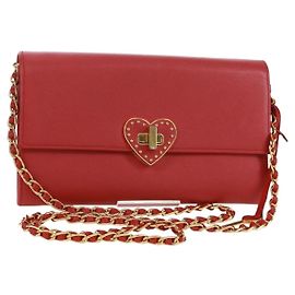 PRADA Borsa a spalla con catena Portafoglio a spalla in pelle Safiano Rosso Oro Auth 168938V