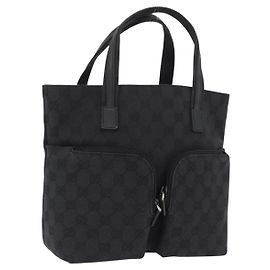 Borsa a mano in tela GG Gucci Nera Argento 002 1080 Auth fm5087