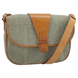 Bolso de hombro de lona Trotter Christian Dior gris dorado Auth ep13499