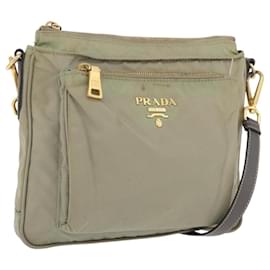 Borsa a Spalla PRADA in Nylon Pelle Beige Oro Auth fm5136