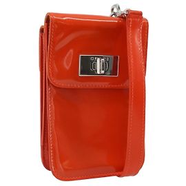 Borsa a Spalla GUCCI Pelle Verniciata Arancione Argento Auth 171407