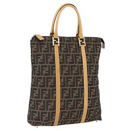 Borsa a mano in tela Zucca FENDI marrone nero Auth ep13422