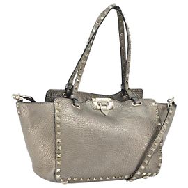 Valentino Bolso Tote de cuero 2 en 1 dorado Auth BA10421