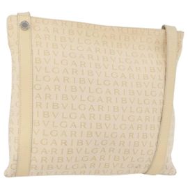 Bulgari Sac à épaule BVLGARI Logo Mania Toile Beige Argent Auth 173495
