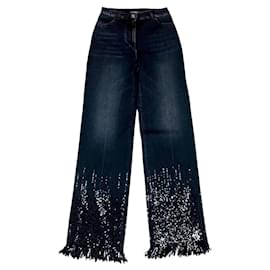 Pantalones de mezclilla negros con flecos de lentejuelas CHANEL