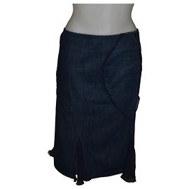 Gonna in denim e seta blu Versace Jeans Couture