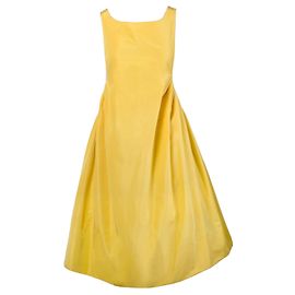 Vestido Amarillo Rochas con Detalle de Espalda Abierta