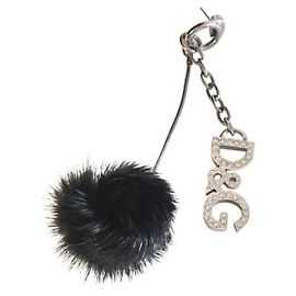Atemberaubender einzelner Ohrring DOLCE & GABBANA schwarzer Nerzfell-Pompon und Kristall-Logo