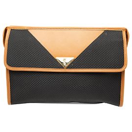 Clutch in tela rivestita con bordi in pelle nera Saint Laurent