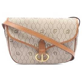 Borsa a tracolla in tela rivestita con motivo a nido d'ape marrone Dior