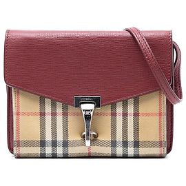 Burberry Red Small Leather and House Check Canvas Derby Macken Crossbody