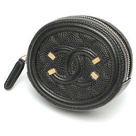 Monedero de piel de ternera granulada negra Chanel