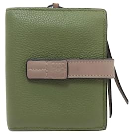 Billetera bifold vertical de cuero marrón y verde Loewe