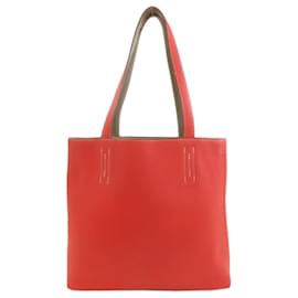 Hermès Double Sens Tote Bag in Etoupe Grau und Rot