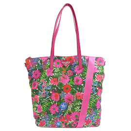 Prada Logo Metallblumen 2-Wege Tote Bag