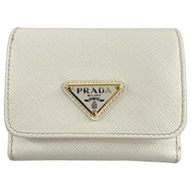 Billetera blanca plegable Saffiano Prada
