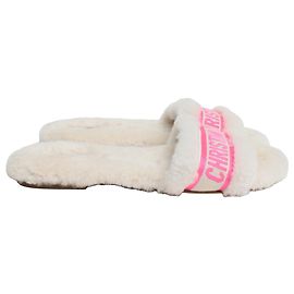 Dior Chez Moi flache Sandalen aus weißem Kunstfell