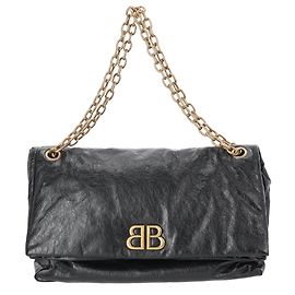 Borsa a Spalla Grande Monaco Chain Balenciaga in Pelle di Vitello Nera