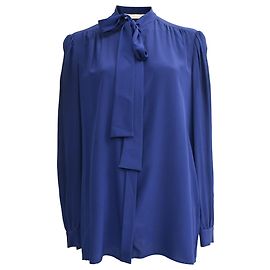 Blusa a maniche lunghe con fiocco Chloé in seta blu