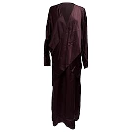 Vestido midi de manga larga en V en Cupro burdeos de The Row