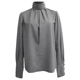 Chloé Bluse mit plissiertem Ausschnitt und langen Ärmeln aus grauer Wolle