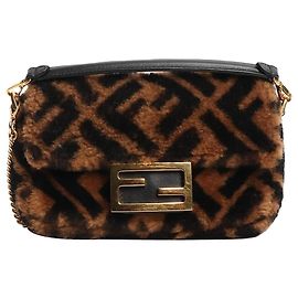 Fendi Braune Teddy-Fleece Zucca Baguette-Tasche