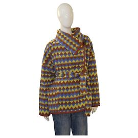 Chaqueta de forro polar reversible Missoni con cinturón y diseño tribal en zigzag Talla M botones grandes