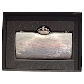 RODO Italien Silberne Metallic Clutch Tasche Kristallschnalle Kettenriemen Abendhandtasche