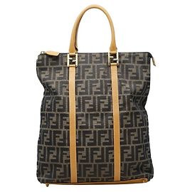 Fendi Zucca Tote Bag braun beige Leder und Canvas