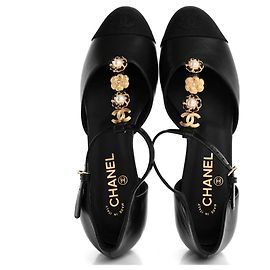 Schwarze Leder- und Stoff-Ballettflats von Chanel mit Leder-Spitze, verziert mit Perlen und CC-Details