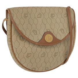 Borsa a spalla in tela a nido d'ape PVC beige oro Auth 173480 Christian Dior