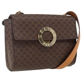 Céline Borsa a spalla circolare in tela Macadam CELINE in pelle PVC marrone e oro Auth fm5157