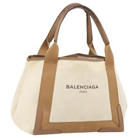 BALENCIAGA Bolso de Mano Kabas de Lona Azul Marino Blanco Beige 339933 Auth am10755