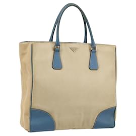 PRADA Tote Bag aus Canvas Beige Silber Authentisch 171123 - Prada