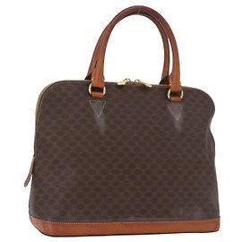 Céline Borsa a mano in tela Macadam CELINE in pelle PVC marrone oro Auth 173472