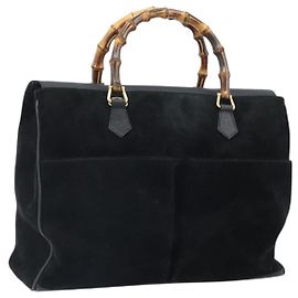 Borsa Tote Gucci Bamboo in Pelle Scamosciata Nera Oro 002 2855 0322 0 Auth ep13109