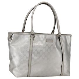 GUCCI GG Implementierung Tote Bag PVC Silber 197953 Auth ka2609