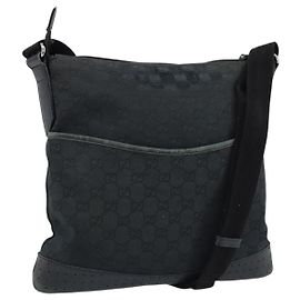 Borsa a Spalla GG Canvas Gucci Nera Argento 145857 Auth bs33485