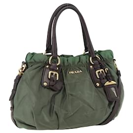 PRADA Borsa a Mano Nylon 2 vie Kaki Oro Auth 170942