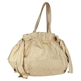 PRADA Borsa a mano in pelle dorata Auth 170966