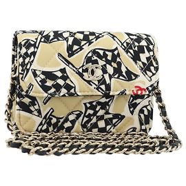 CHANEL Chain Mini Matelasse 12 Shoulder Bag Satin Beige Gold CC Auth 172590SAM