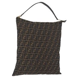Borsa a Spalla in Tela Zucca FENDI Nera Marrone Auth 169579