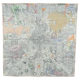 HERMES Carré 90 Schal "Animapolis" Seide Weiß Auth 172016SAM - Hermès