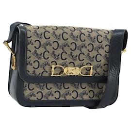 Borsa a Spalla Celine C Sulky in Tela Blu Navy e Oro Auth 172177 - Céline