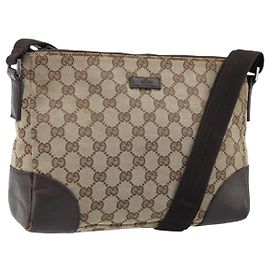 Borsa a Spalla GG Canvas Gucci Beige Argento 114273 Auth ep13324