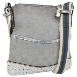 Borsa a Spalla GG Canvas Gucci Argento 147671 Auth ka2617