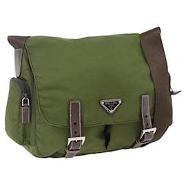 Borsa a Spalla PRADA Nylon Argento Khaki Auth kk616