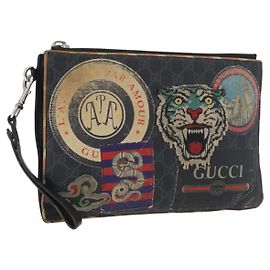 GUCCI GG Supreme Clutch Bag Notturno Courier Nero Argento 496346 Auth 173479