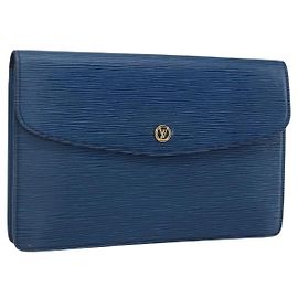 LOUIS VUITTON Pochette Epi Montaigne 27 Bleue M52655 LV Auth ep13321