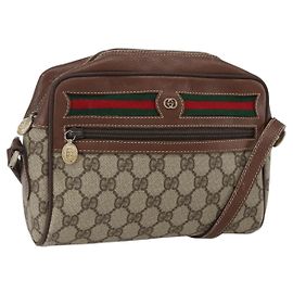 Gucci Bolso GG Supreme Web Sherry Line PVC Beige Dorado 001 56 6655 Auth 173550